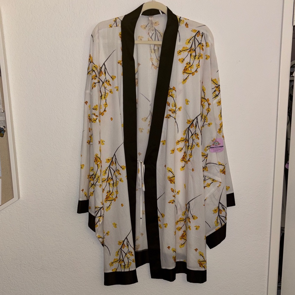 Cacique White Kimono with Yellow Floral Design